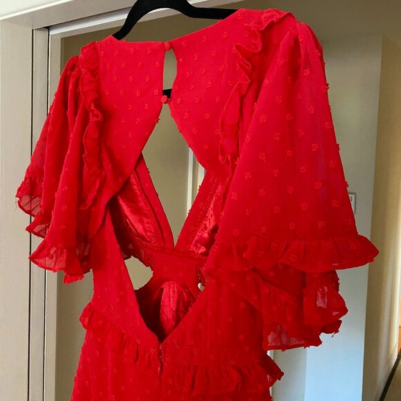 Red Ruffled Mini Cutout Dress - Picture 11 of 16